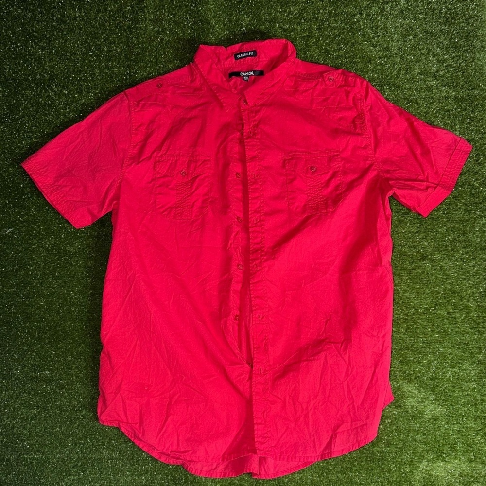 Carbon Mens XXL Red Short Sleeve Button Down Shirt Classic Fit Pockets